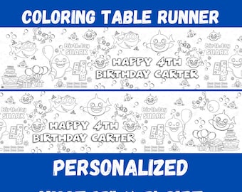 Shark Birthday Party Personalized Coloring Table Runner (17 in x 7 ft)