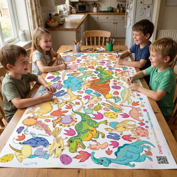 Personalisierte Dinosaurier-Geburtstags-Maltischdecke: Kinderparty-Aktivität