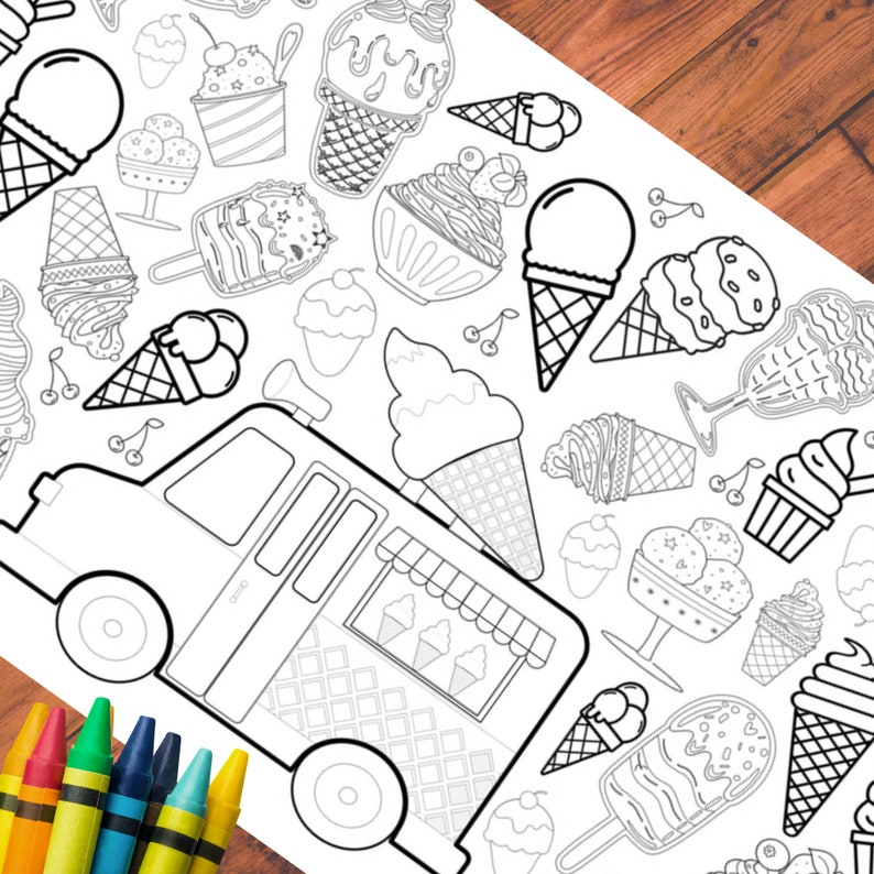 Ice Cream Party Decorations Kids Coloring Tablecloth Personalized Activity Summer Birthday Party Decor First Birthday Theme Two Sweet Party image 7
