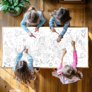 Regalo de sirena para niñas, decoración de fiesta personalizada, mantel gigante para colorear, decoración de cumpleaños de sirena, fiesta de chapoteo para niñas, actividad divertida