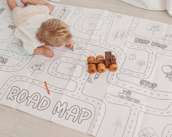 Cars and Trucks Transportation Coloring Paper Tablecloth / First Birthday Decoration / Creative Kids Table Activity / Children's Party Games