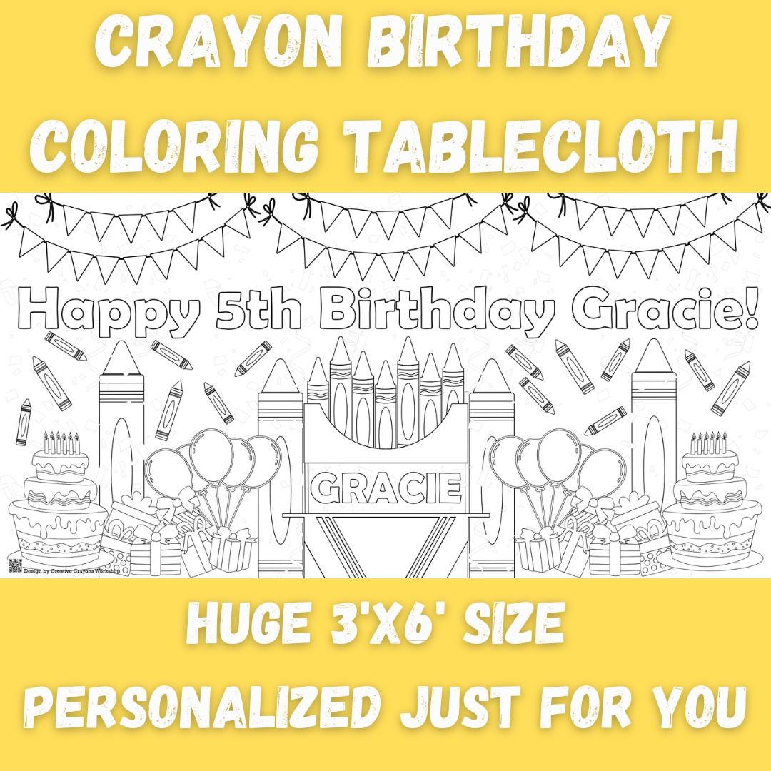 Personalized Crayon Birthday Coloring Tablecloth: Kids Party Activity ...