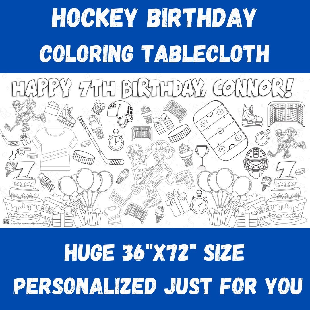 Hockey Birthday Party Personalized Coloring Tablecloth Huge Hockey ...