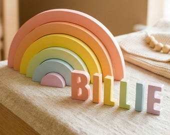 Wooden Rainbow Name Sign, Pastel Nursery Decor, Custom Baby Shower Gift