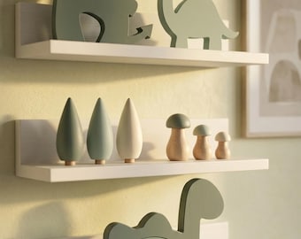 Wooden Dinosaur Shelf Decor Set | Neutral Dino Nursery | Montessori Baby Room Accessories