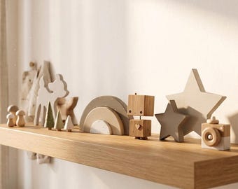 Neutral Nursery Decor Set: Wooden Baby Shelf Accents