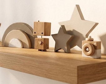 Neutral Nursery Decor Set: Wooden Baby Shelf Accents