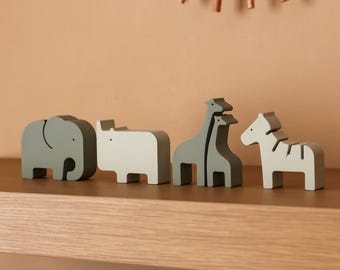 Safari Animal Nursery Decor, Sage Green Boys Room Shelf Fillers / Accessories