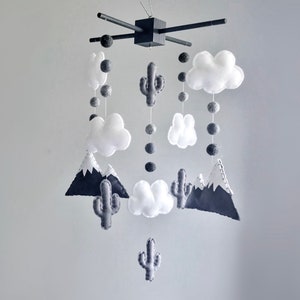 Mountain Baby Mobile - Monochrome Nursery Decor - Felt Ball Cot / Crib Mobile - Gender Neutral Baby Gift