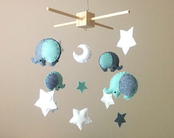Elefant Baby Mobile - Mint Kinderzimmer Dekor - New Baby - Shower Geschenk - Mond & Sterne