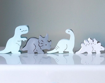 Dinosaur nursery decor, grey & blue dino animal figures, baby boy room