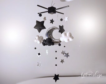 Baby mobile, moon mobile, stars mobile, mobile nursery, mobile felt, modern cot mobile