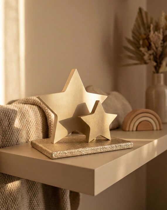 Gender Neutral Nursery Shelf Decor - Wooden Stars