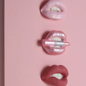 Pink Home Decor, 3D Wall Art, Lips Lipstick Canvas,  Beauty Salon Wooden Sign, Retro Home Decor