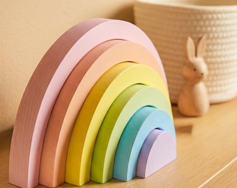 Pastel Wooden Rainbow, Stacking Nursery Decor