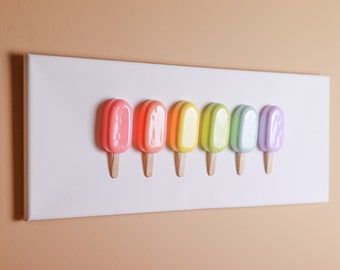 Popsicle Canvas Wall Art, 3D Ice Cream Art, Kitchen Decor, Colourful Nursery Wall Art, Pastel Rainbow Room