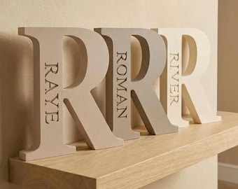 Personalised Wooden Letter: Engraved Nursery Decor, Baby Name Sign, Shelf Accessory