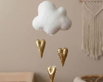 Felt Cloud Wall Hanging - Ivory And Gold Nursery Decor Wall Art