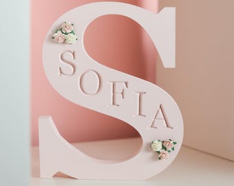 Personalised baby name gift- engraved wooden letter- girls nursery decor