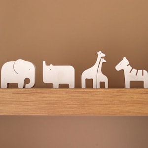 Safaridjur Barnrumsinredning, Minimalistiska Hyllar, Elefant, Noshörning, Giraff, Zebra