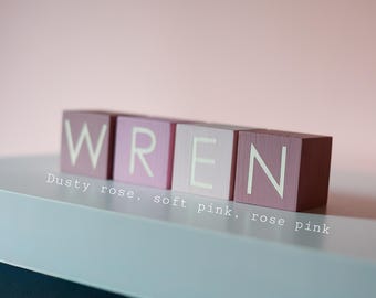 Personalised baby blocks, wooden baby name sign, custom baby shower gift, girls nursery shelf decor accents