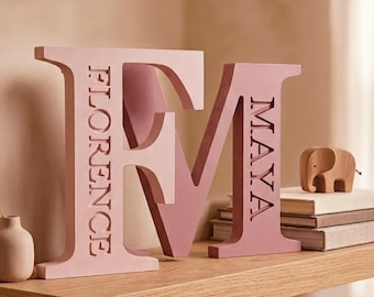 Personalised Wooden Letter: Girls Nursery Decor, Baby Girl Room, Engraved Name Sign, Shelf Fillers