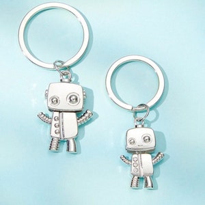 Portachiavi per coppie carini, portachiavi robot originale, portachiavi in argento, regalo di coppia per lui e per lei, migliore amico, fidanzato, fidanzata
