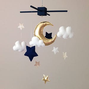 New baby gift, grandson / granddaughter gift, moon & stars baby mobile, gift for new mother, gender neutral nursery image 1