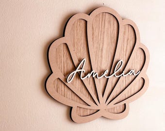 Personalized Shell Name Sign | Custom Wood Scallop Nursery Decor | Beach Theme Baby Girl Room | Mermaid Wall Art | Coastal Kids Gift
