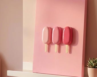 3D Ice Cream Canvas, Pink Nursery Pop Art, Food Kitchen Decor