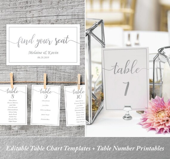 Silver Foil Wedding SEATING CHART custom wedding sign personalised wedding art
