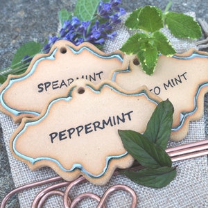 Set of 3 ceramic plant markers, handmade pottery