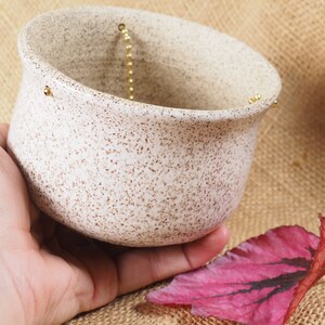 Hanging white speckled ceramic planter image 3