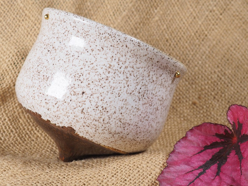 Hanging white speckled ceramic planter image 2