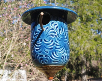 Hand-carved pottery birdhouse, The Laurels