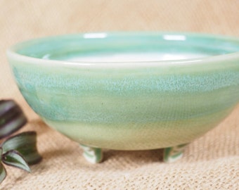 Bonsai display pot, Celadon Green, Japanese Shohin, Komono, stoneware