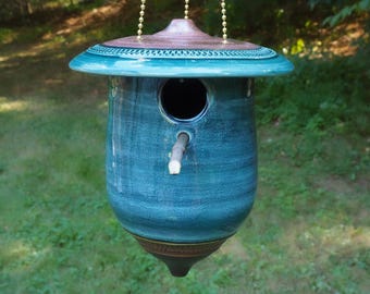 Birdhouse, pottery birdhouse, "Sugar Pine Cottage"