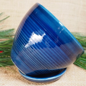 Storm blue ceramic planter set