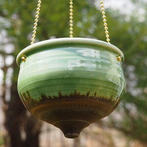 Hanging green ceramic planter image 8