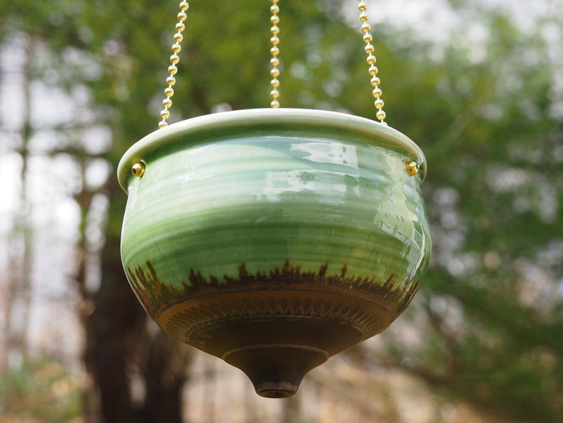 Hanging green ceramic planter image 8