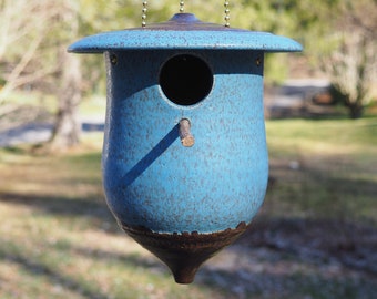 Hanging ceramic functional birdhouse, "Storm Haven Bungalow"