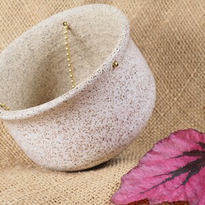 Hanging white speckled ceramic planter image 4