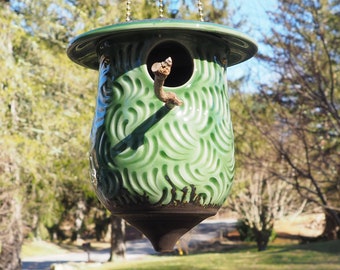 Hand-carved pottery birdhouse, Celadon Castle