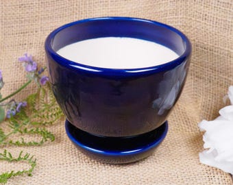 Jardinière et soucoupe en cobalt profond
