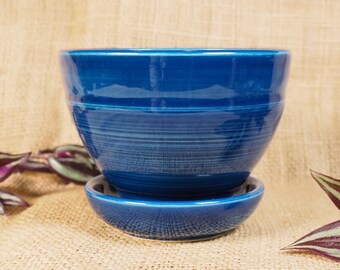 Storm blue ceramic planter set