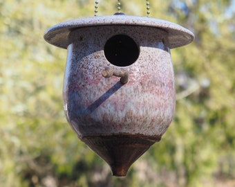 Hanging ceramic functional birdhouse, Silver Birch Chalet