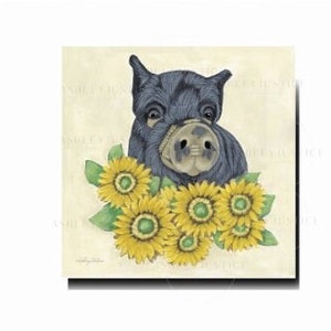 Farmhouse animal wall art| pig print art| pig with sunflower art| kitchen decor| farm animal art| pig gift| pig lovers| farm animal print