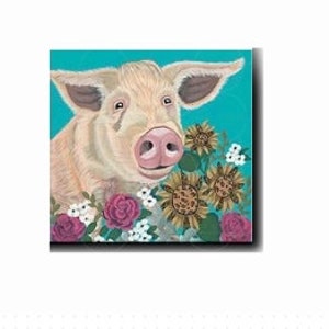 Farmhouse pig with flower art| Pig art| pig with flower print| Sassy frassy
