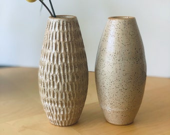 Carved ceramic flower vase,  Handmade Flower vase, Single flower vase, Handmade elegant vase, White modern pottery, Gift for Her