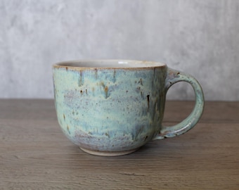 Handmade Green Blue Cappuccino Mug, 10 oz